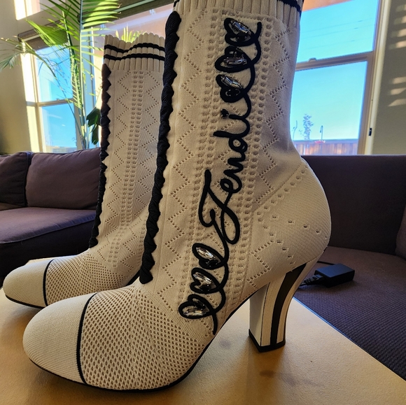 FENDI Tronchetto Printed Embroidered Accent Sock Boots - Picture 8 of 8
